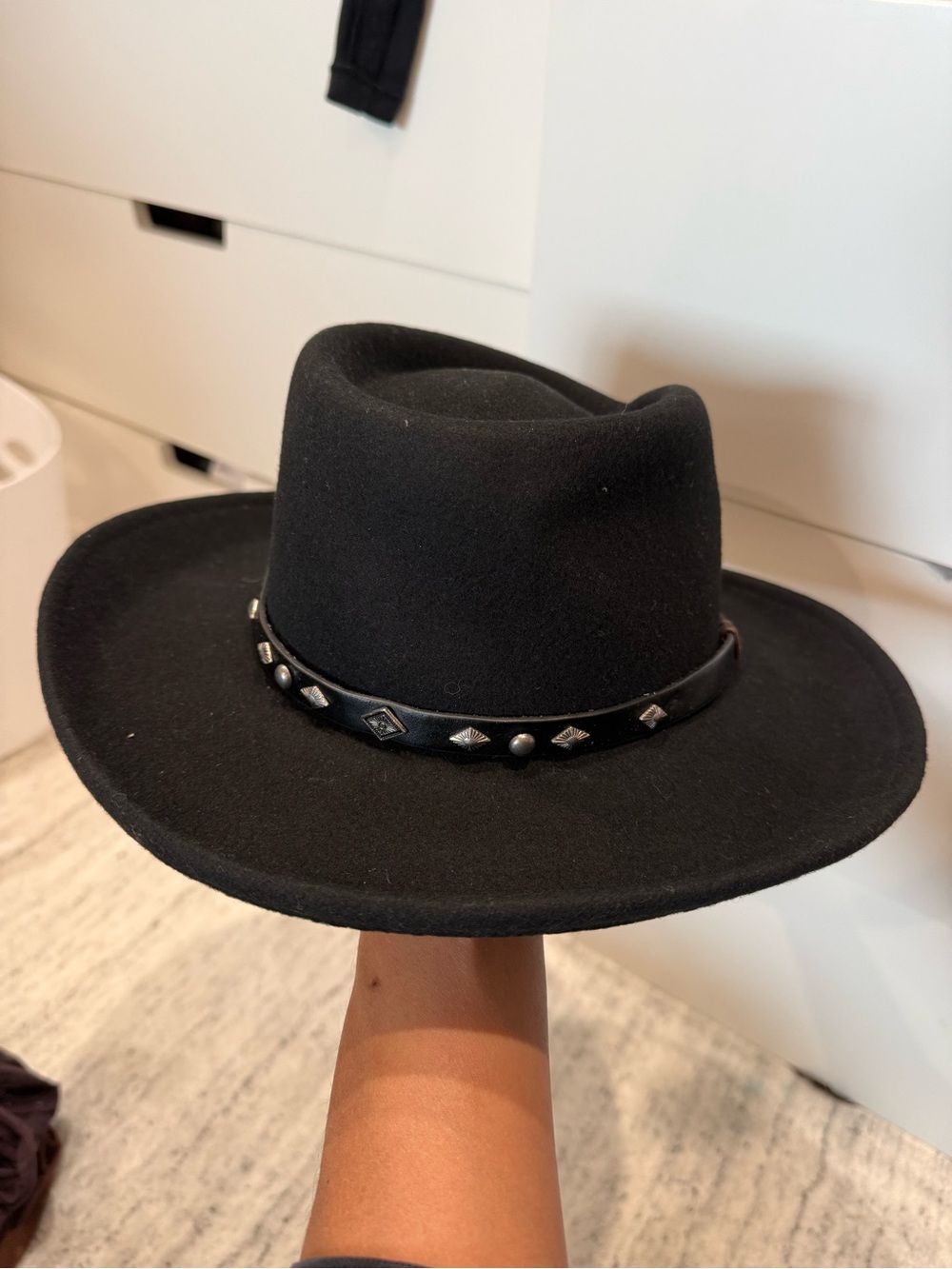 Conner Black Studded Wool Fedora Hat (women) M